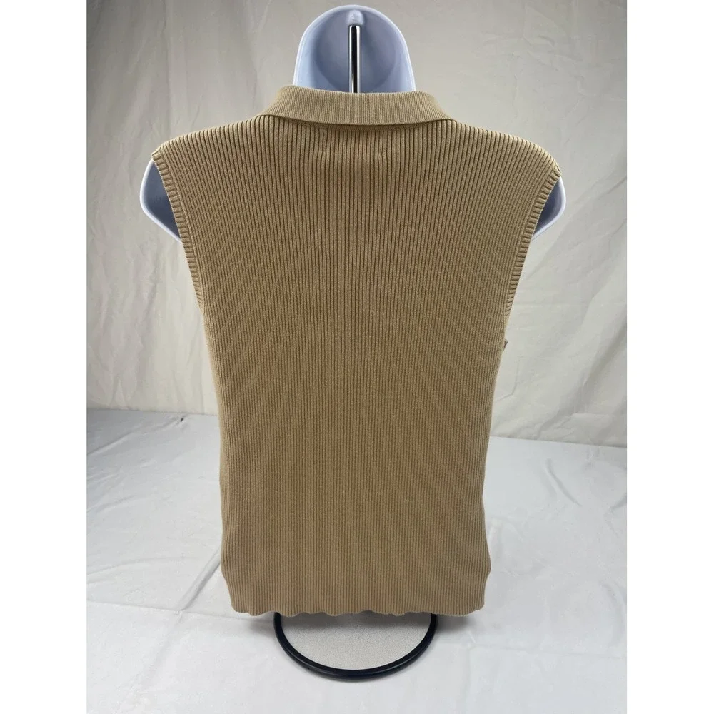 LAUREN RALPH LAUREN PETITE P/M RIB KNIT SLEEVELESS LACE UP SWEETER BEIGE COTTON